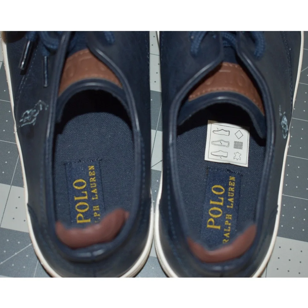 Polo Ralph Lauren Thurston Navy Blue Faux Leather Sneakers Kids 5 RF101478